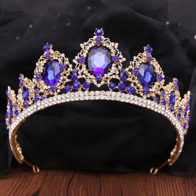 Luxury Big Rhinestone Bridal Tiaras Crown Baroque Green Crystal Diadem For Bride Headband Wedding Hair Jewelry Dress Accessories