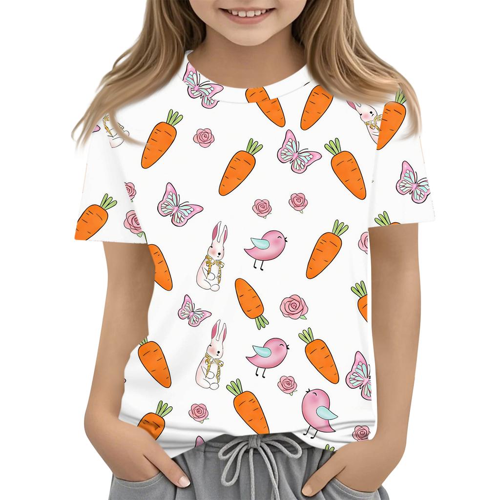 Boys Girls Round Neck Casual Printed Short-sleeved T-shirt Top