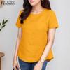 ZANZEA Women Summer Round Neck Solid Color Casual Short Sleeve Blouse