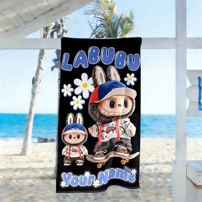 Labubu Personalized Text Beach Towel Super Soft Microfiber Quickdry Fabric Suitable for Swimming Gym Camping Yoga Vacation