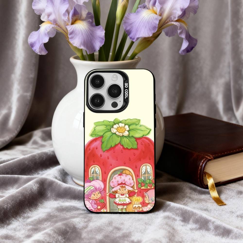 S-StrawberryS Vintage S-Shortcake  Phone Case For iPhone17,16,15,14,13,12,11 Plus,Pro Max Black Candy silver phone case
