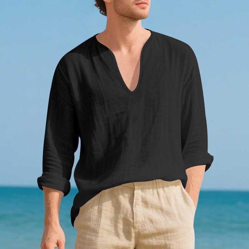 Men S Loose Breathable Linen Casual Long Sleeve T Shirt Plus Size Autumn