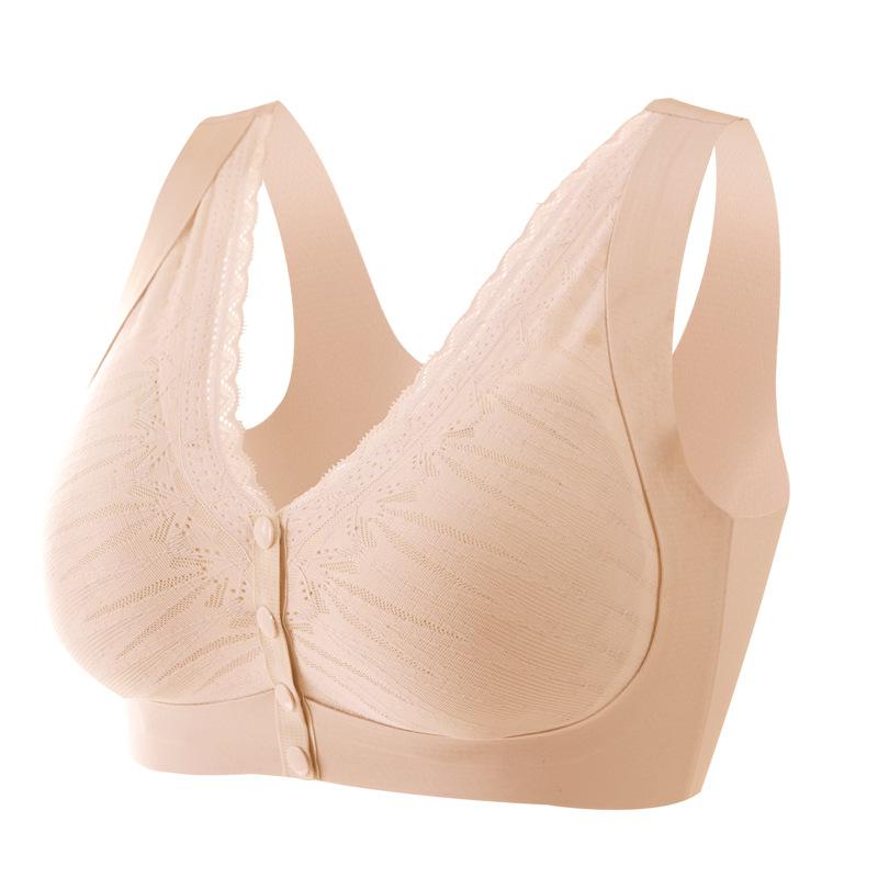 Lace Vest Style Front Buckle Wire Free Plus Size Bra For Middle Aged Women