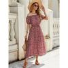 Summer New Floral One Shoulder Short Sleeve Dress Holiday Waisted Big Swing Dresses
