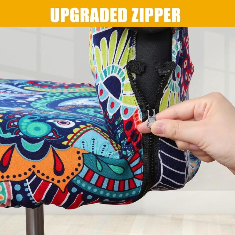 Stretch Printed Computer Office Chair Covers Universal Soft Desk Rotating Chair Protector with Zipper Removable Anti-Dust Cover
