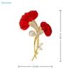 Red Flower Brooch with Pearl - Gold Plated Rhinestone Floral Pin for Women