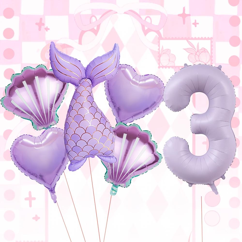6pcs/set Purple Mermaid Tail Shell Balloon With Number 1-9 Birthday Balloon Ocean Princess Theme Girls Birthday Party Decoration