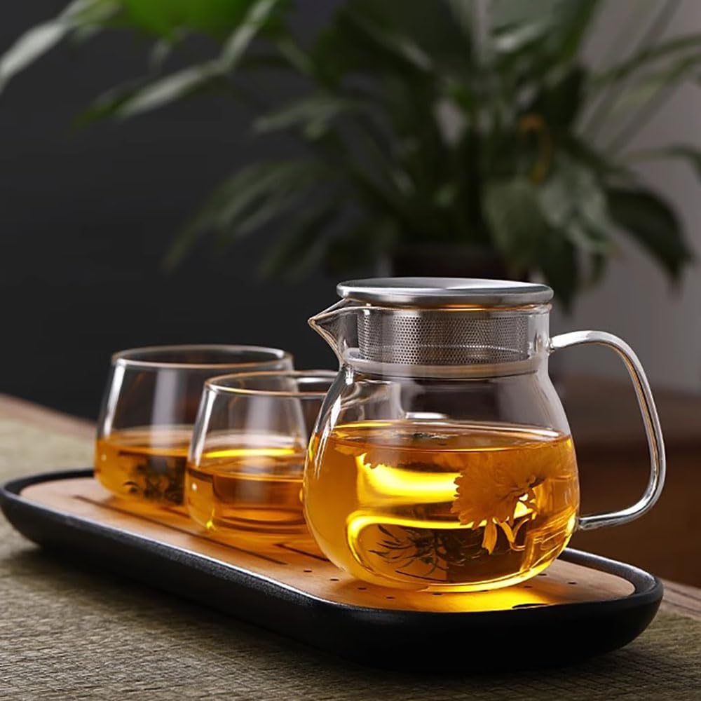Nishida Teapot & Mugs (2 or 4-Piece Set), Heat-Resistant Glass with Strainer, Dishwasher Safe, Stylish, Simple, Nordic Design, Gift, Pitcher, Water