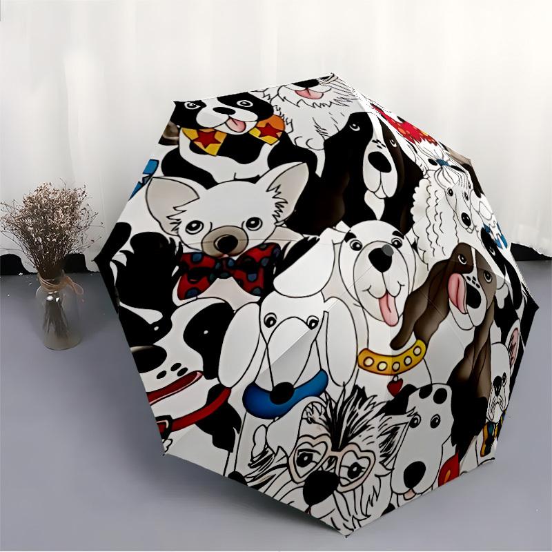 1pc Dogs Automatic Opening/Closing Folding Umbrella with 8 Ribs, Plastic Handle, Windproof Portable Sunshade Umbrella Birthday and Holiday gifts 095