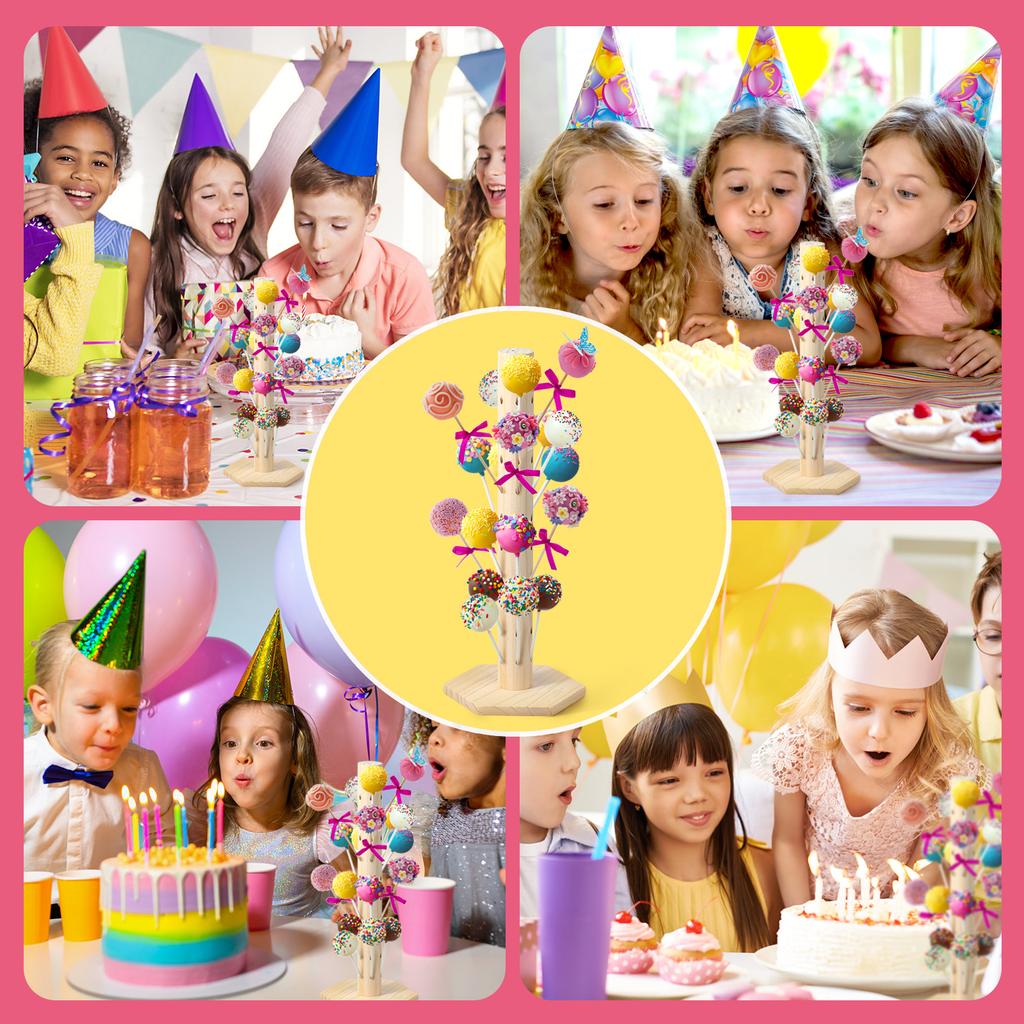 Multi-Tier Lollipop Stand 60 Holes Lollipop Holder Wood Stand Cake Pop Candy Holders for Wedding Party Lollipop Display Stand