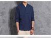 Men's Chinese Cotton-Linen V-Neck Retro Hanfu T-Shirt, Summer Three-Quarter Sleeve, Loose Plus Size