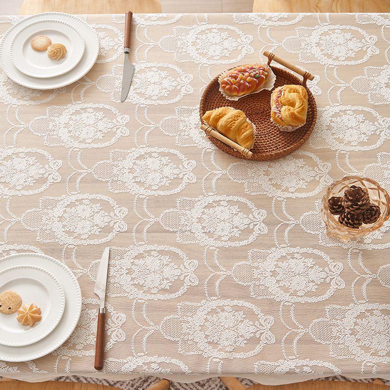 Light Luxury Pastoral White Lace Tablecloth Embroidered Cloth Round Table Square Table Rectangular Tablecloth Table Cloth