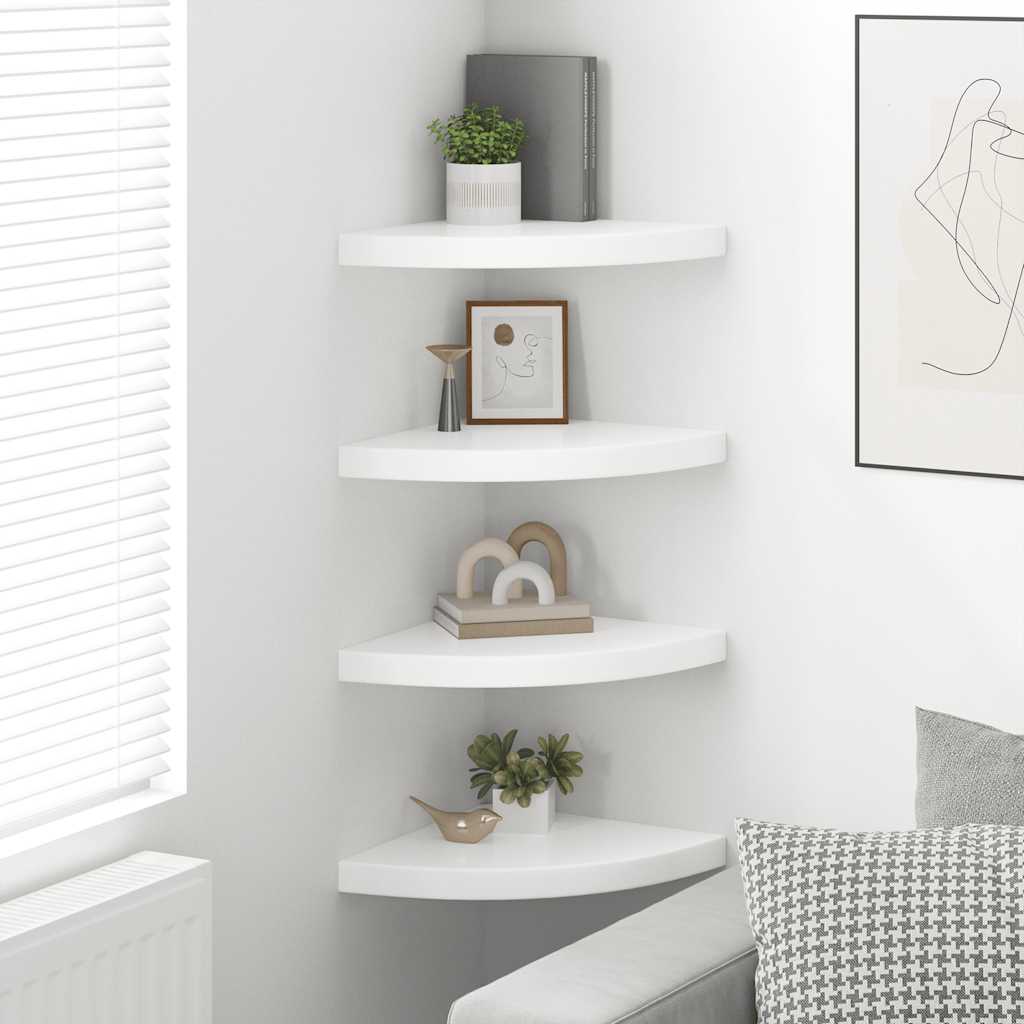 Corner Floating Shelves Set of 4 High Gloss White 35 x 35 x 3.8 cm MDF