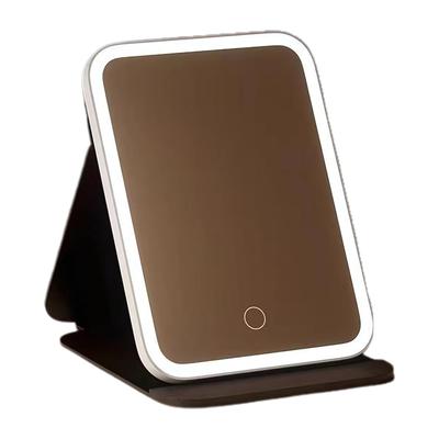 PIENSE LED Stepless Cable Included Mirror, Dimming, Foldable, Compact, Portable, Desktop, Type-C Charging, Multi-Function, (Black)