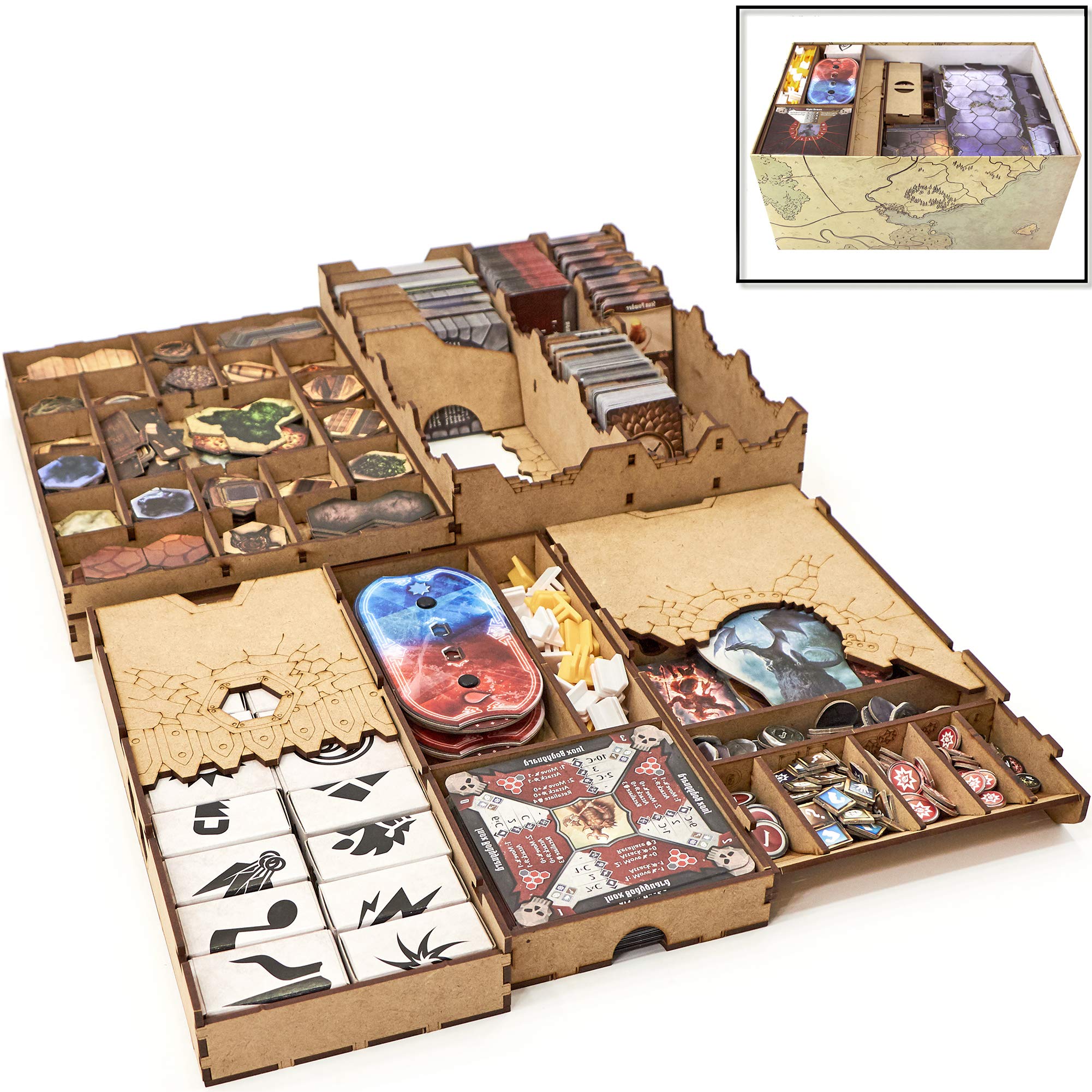 

Органайзер для хранения TowerRex для Gloomhaven с расширенным хранилищем Forgotten Circle Комплект органайзера Gloomhaven Коробка для жетонов Вставка для карт золотой