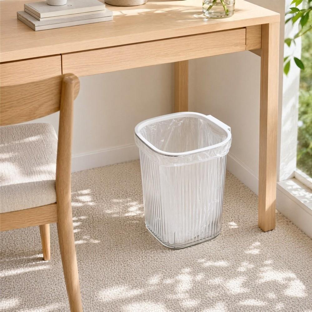 Plastic Transparent Trash Can Luxury Dustbin Waste Basket Stripe Garbage Container Kitchen
