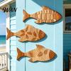 Tabletop Fish Ornament 3Pcs/Set Bathroom Wall Decoration, Rustic Wooden Art 2D Printed Sculpture, Nautical Hanging for Beach Lake House Ocean Style