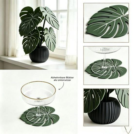 Monstera Leaf Coaster: Creative Table Centerpiece with Simulated Green Potted Plant Leaves