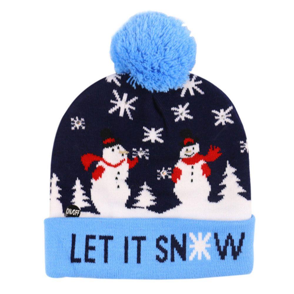 For Aldult Kids Snowman Cartoon Knitted Cap Sweater Beanie LED Hat Christmas Hat