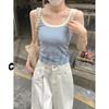 Summer Korean Slim-fit Square Neck Color-Contrast Vest with Chest Pads for Women