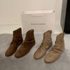 Vintage Suede Pleated Short Boots Women's Spring and Autumn Round Head Chelsea Boots Rear Zipper Commuter Thick Heel Single Boots