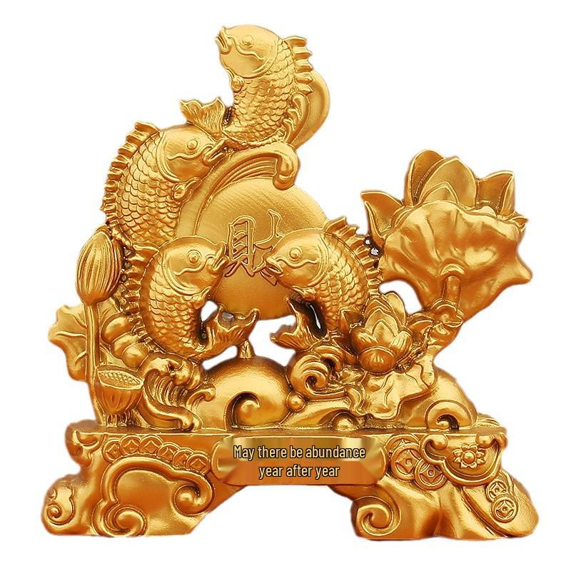 Yearly Abundance Koi Fish Ornament: Goldfish Carp Steaming Up, Ideal for Living Room, Entryway Décor, Housewarming, and Good Fortune Gift