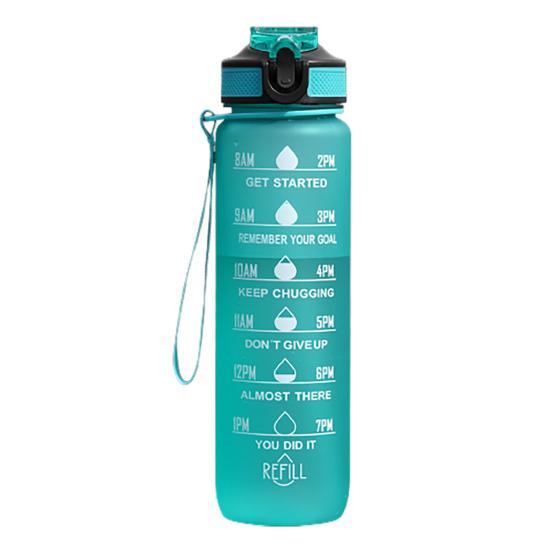 

1000ml Water Cup Food Grade Leakproof Large Capacity with Time Marker Lanyard Design Dust-proof Motivational Sports Water зелёный