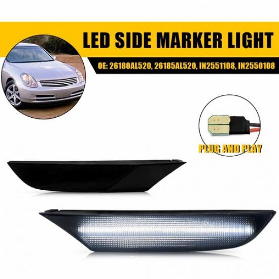 

For 2003-2006 Infiniti G35 Sedan 4D White Front Bumper LED Side Marker Lights EA