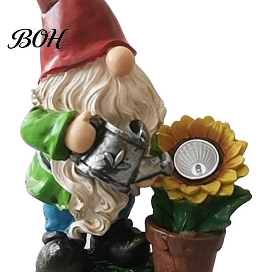 Realistic Resin Gnome Sculptures Solar Sunflower Garden Statue with LED Lights, Waterproof Figurine Weatherproof Patio Ornaments for Outdoor Yard Lawn
