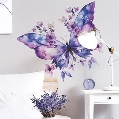 Purple Butterfly Flower Wall Sticker Refrigerator Sticker On Door Closet Bedroom Home Beautification Decal Decoration