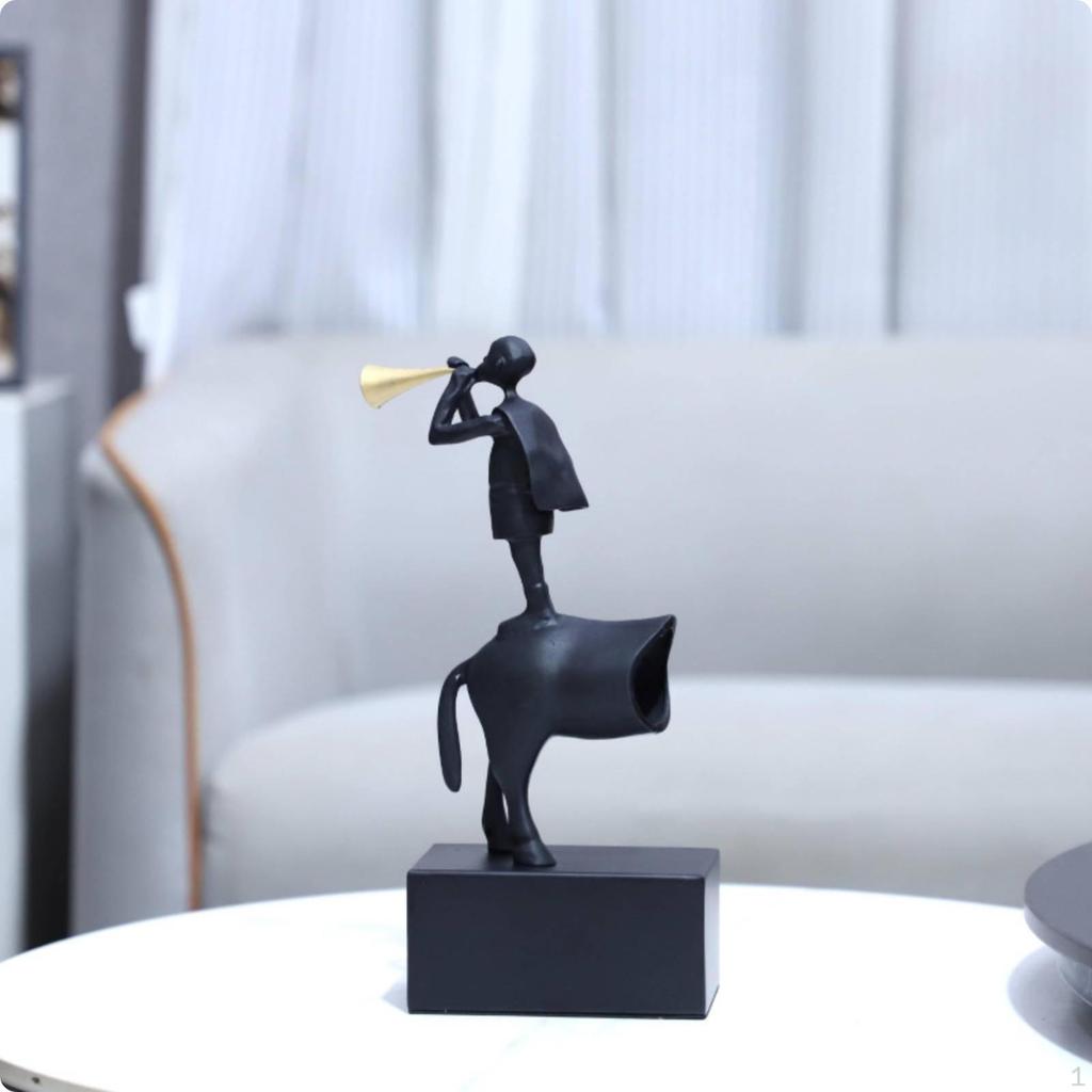 Boy Playing Trumpet Sculpture Modern Abstract Metal Smooth Ornamental Statue for Living