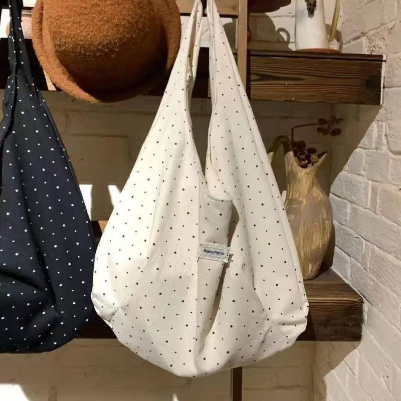 Polka dot canvas tote bag new large-capacity casual versatile commuter women's portable shoulder bag bag