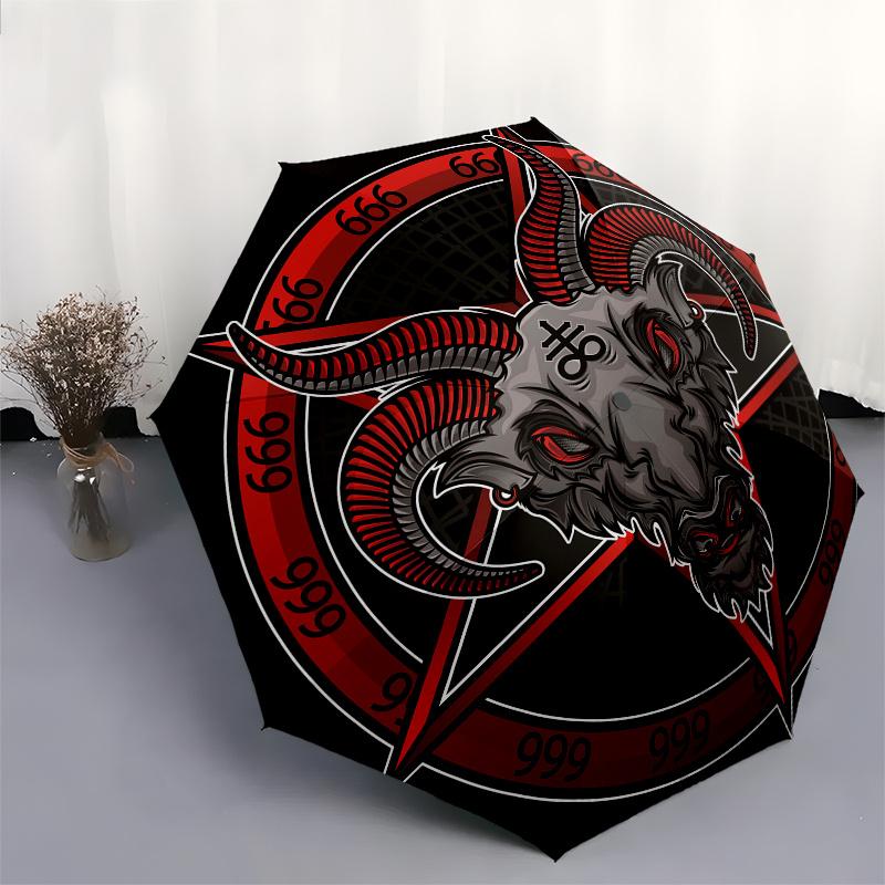 Devilish Design: Baphomet Pentagram StickerUmbrella, Portable 3-Fold Compact Umbrella,Christmas Gift ES499
