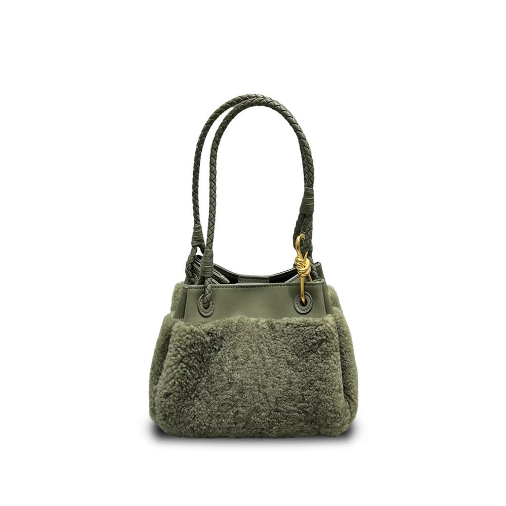 Outono e inverno nova bolsa de paraquedas de lã de cordeiro de mão nicho versátil bolsa de ombro mensageiro feminina bolsa balde de moda para o dia a dia