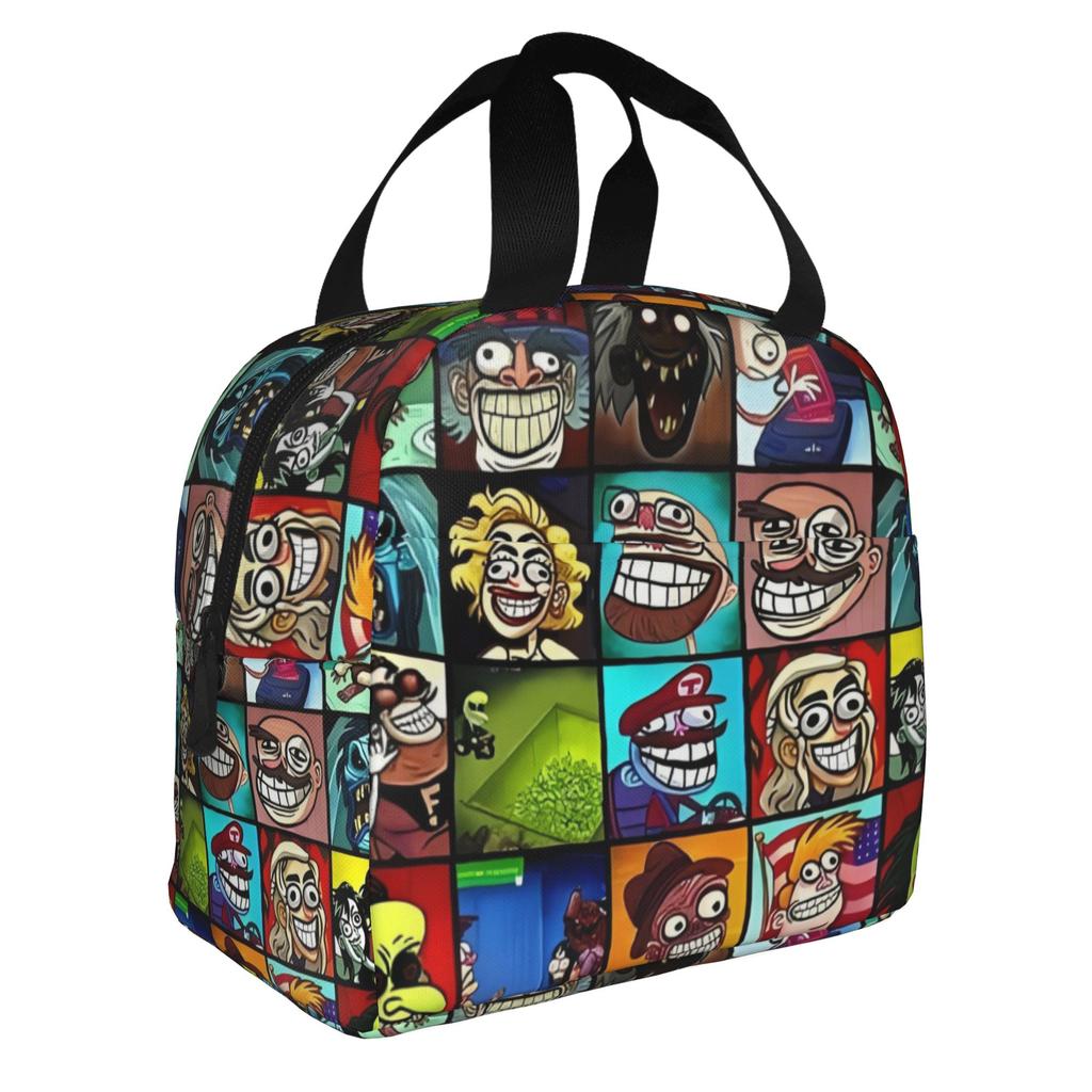 Troll Face Quest Video Meme Funny Resuable Lunch Boxes for Women Game Comic Cooler Thermal Food Insulated Lunch Bag Office Work