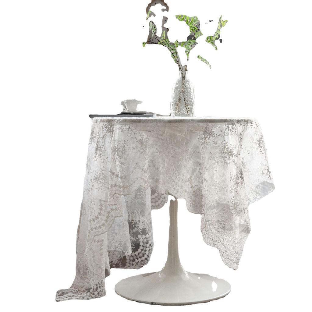 Queen Dream Ivory Lace Tablecloth Wedding-Rectangular Table Cloth Vintage Embroidered Lace Fabric for Summer Outdoor Party Reception Home Decor