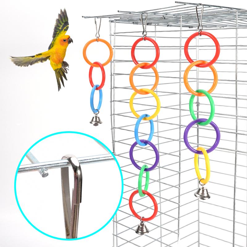 Bird Crawling Toy Parrot Hanging Colored Ring Bell Climbing Training Relieve Boredom Cockatoo Budgerigar Bird Cage Decoration