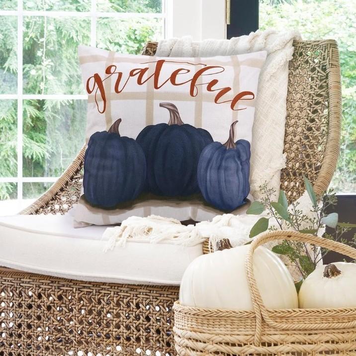 Halloween Pumpkin Decor Plaid Linen Throw Pillow Cover Living Room Sofa Lumbar Pillow Cushion