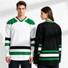 Unisex Streetwear Long Sleeve V-neck Loose Hockey Jersey White Black Green Striped Design Tops Uniform Fashion Sportswear Shirt