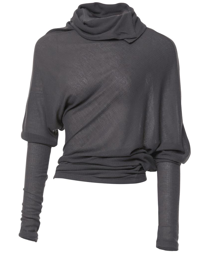 Peulleeoeob Sheer Asymmetrical Long Sleeve (Fl-175_Charcoal)