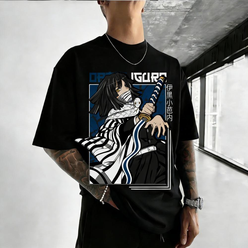 Unisex Pure Cotton T-shirt Demon Slayer Kochou Shinobu Harajuku Anime Print 2026 Summer Plus Size Loose Family Short Sleeved Top