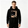 Men's Graphic Hoodie, Cute Black Cat Eating Sushi Ramen Print Casual Long Sleeve Loose Pullover Hooded Sweatshirt Autumn Winter Street Casual Tops