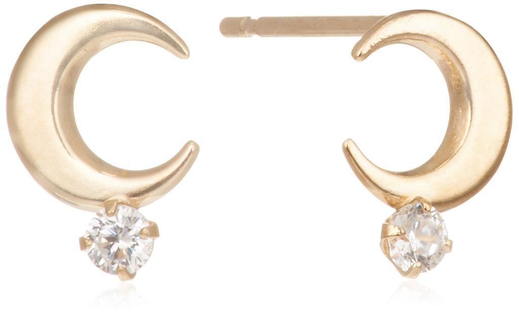 ESTELLE [Official] Women's K10 Yellow Gold Earrings with Cubic Zirconia and Moon Motif, 0222-6365-0013-0000