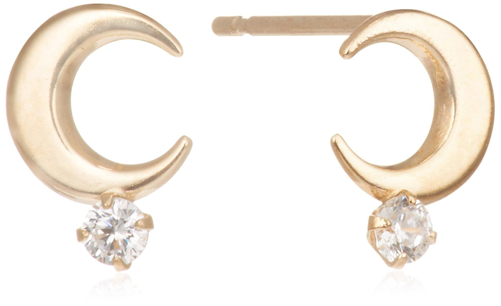 

ESTELLE [Official] Women s K10 Yellow Gold Earrings with Cubic Zirconia and Moon Motif, 0222-6365-0013-0000