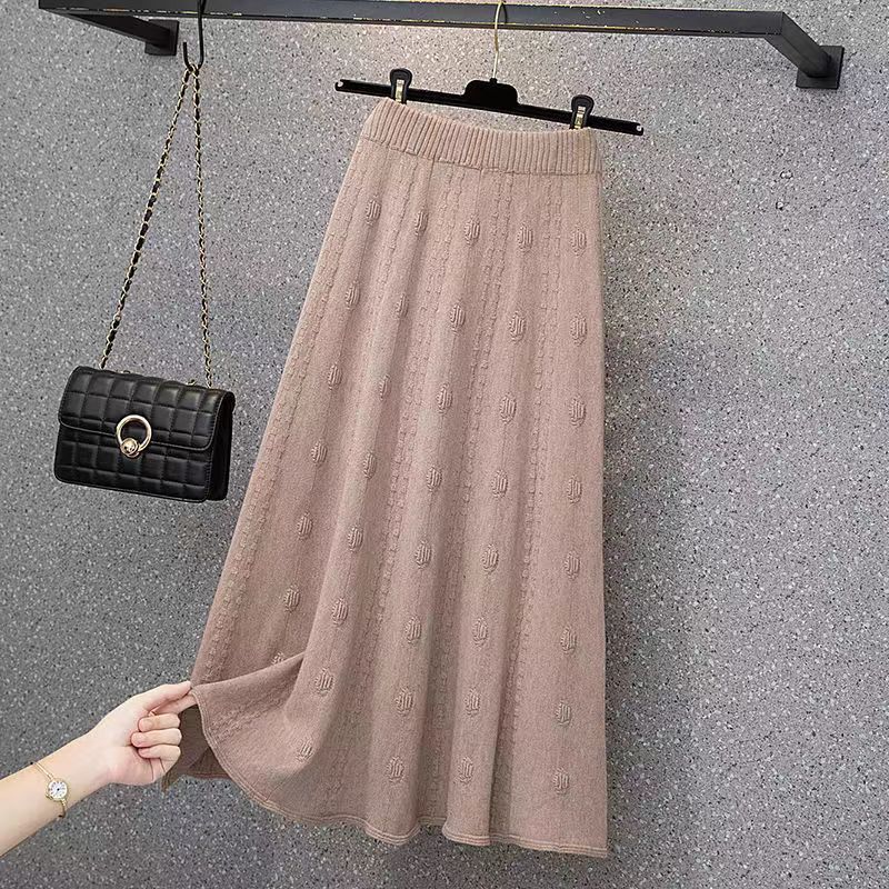 High Waist Jacquard Women's Autumn Winter Knitted Midi Half Skirt A-Line Umbrella Skirt Elegant Wool Long Skirt to Match Sweaters