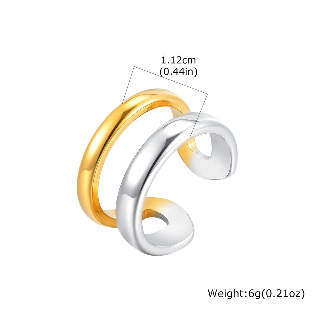 Stainless Steel Double-layer Geometric Women's Rings, 18K Gold Color Opening Chunky Ring, Waterproof Party Jewelry Gift