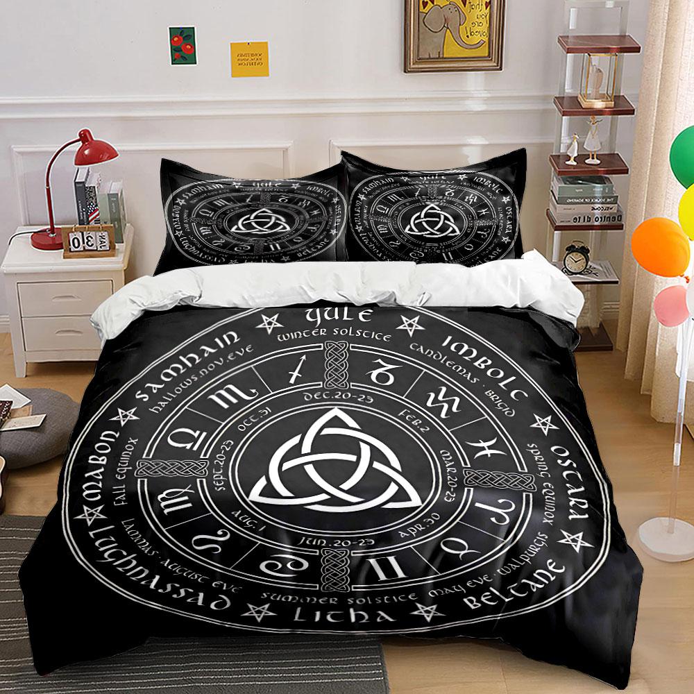 Wiccan Wheel of the Year Pattern Bedding Duvet Cover Set Duvet Cover Pillowcases (1*Duvet Cover 2*Pillowcases, without duvet insert)