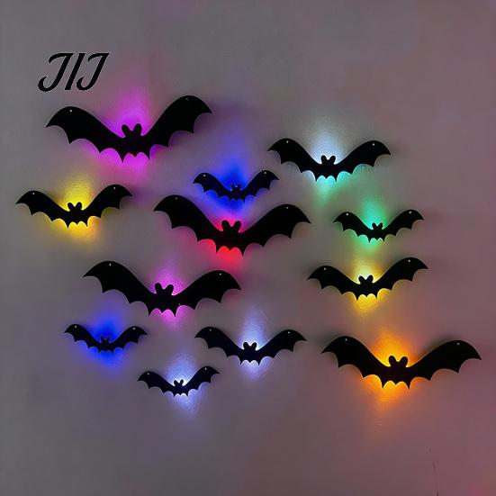 Gruselige Eingang Dekoration Halloween 3D Beleuchtete Fledermaus Wanddekoration, Abnehmbare Filz Fledermaus Aufkleber, Verschiedene Montierte Verzierungen Größe, LED Leuchtende Haftsticker