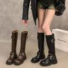 Vintage Women Knight Long Boots Fashion Elegant Belt Buckle Shoes Square Heel Women's Western Cowgirl Booties
