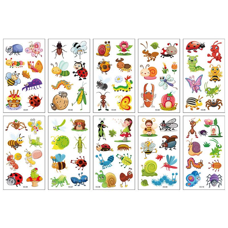 10 Sheetsset Children Cute Cartoon Insect Tattoo Stickers For Kids Fake Temporary Waterproof Tattoo